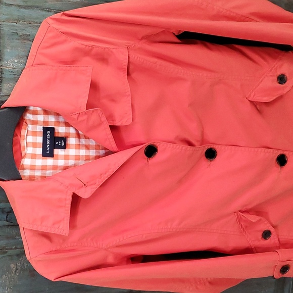LAND'S END Women's Long Sleeves Buttons Trench Raincoat in Orange, Size Small - Picture 4 of 10